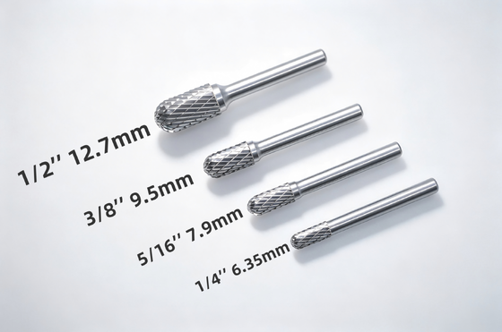 9.5mm Dia سفارشی استوانه ای شعاع کاربید Burrs با 6mm ساقه استاندارد دو قطعه